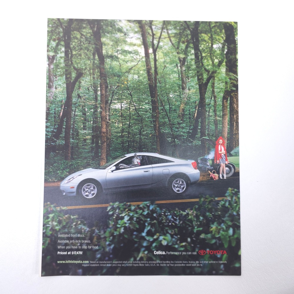 Toyota Celica Print Ad 90s Automotive Magazine Y2K Red Riding Hood Advertising
